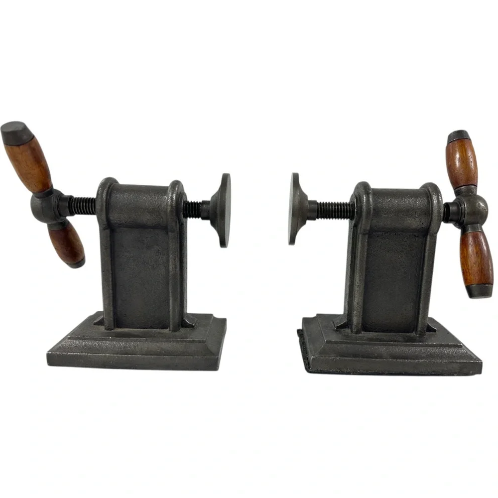 Restoration Hardware Pair Of Cast Iron Vise Screws Industrial Bookends